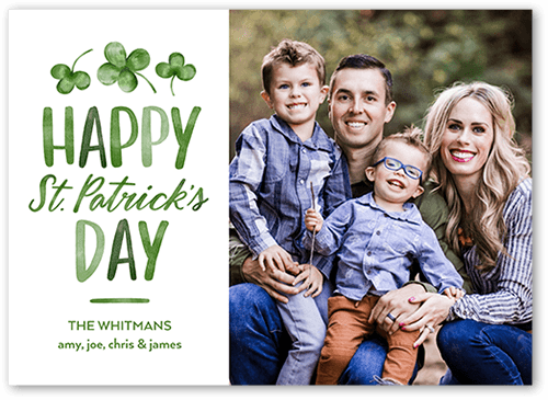 Happy Shamrock St. Patrick's Day Card, White, 5x7 Flat, Luxe Double-Thick Cardstock, Square