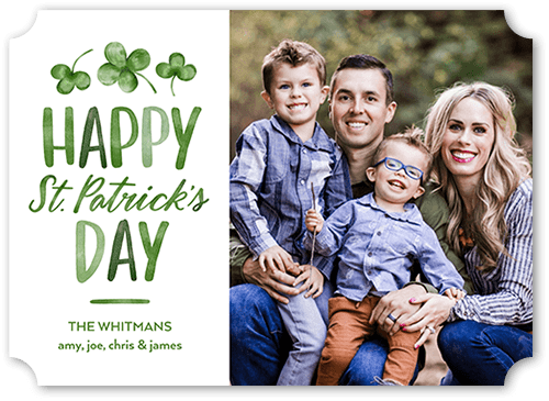 Happy Shamrock St. Patrick's Day Card, White, 5x7 Flat, Pearl Shimmer Cardstock, Ticket