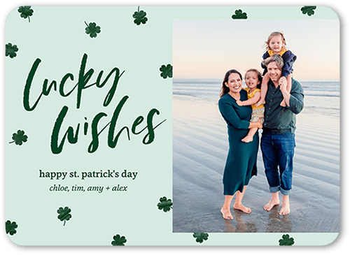 Falling Shamrocks St. Patrick's Day Card, Green, 5x7 Flat, 100% Recycled Cardstock , Rounded