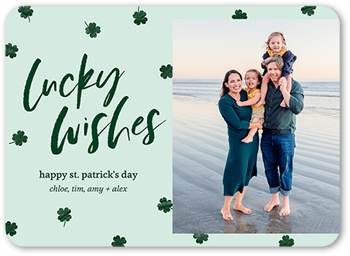 Falling Shamrocks St. Patrick's Day Card, Green, 5x7 Flat, Matte, Signature Smooth Cardstock, Rounded