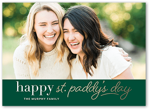Lucky Script St. Patrick's Day Card, Green, 5x7 Flat, 100% Recycled Cardstock , Square