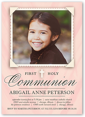 Holy Communion Girl Communion Invitation, Pink, Pearl Shimmer Cardstock, Square