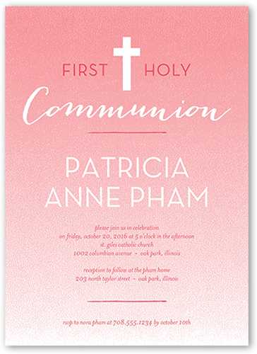 Clean Communion Girl Communion Invitation, Pink, Pearl Shimmer Cardstock, Square
