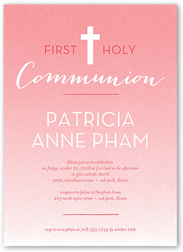 Clean Communion Girl Communion Invitation, Pink, 100% Recycled Cardstock ?, Square