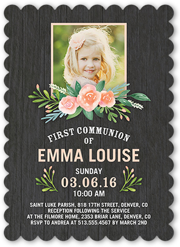 Blissful Bouquet Communion Invitation, Grey, 100% Recycled Cardstock , Scallop
