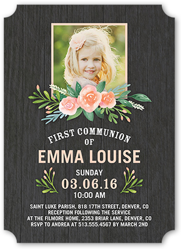 Blissful Bouquet Communion Invitation, Grey, Pearl Shimmer Cardstock, Ticket