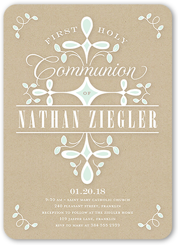 Swirled Ritual Boy Communion Invitation, Beige, Pearl Shimmer Cardstock, Rounded