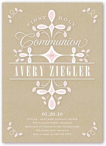 Swirled Ritual Girl Communion Invitation, Beige, Standard Smooth Cardstock, Square