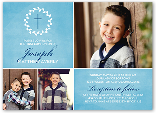 Simple Immersion Boy Communion Invitation, Blue, Pearl Shimmer Cardstock, Square