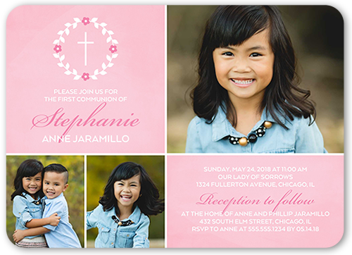 Simple Immersion Girl Communion Invitation, Pink, Pearl Shimmer Cardstock, Rounded