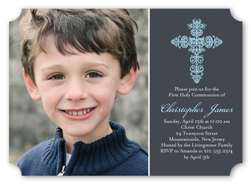 Gaelic Cross Boy Communion Invitation, Grey, Matte, Signature Smooth Cardstock, Ticket