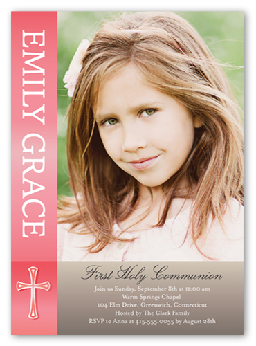 Communion Cheer Girl Communion Invitation, Pink, Pearl Shimmer Cardstock, Square