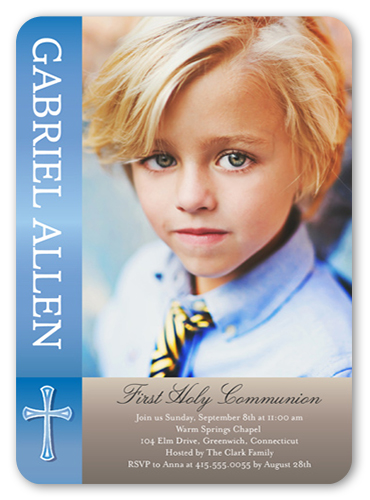 Communion Cheer Boy Communion Invitation, Blue, Pearl Shimmer Cardstock, Rounded