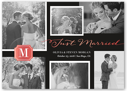 Brilliant Monogram Collage Wedding Announcement, Pink, Matte, Signature Smooth Cardstock, Square