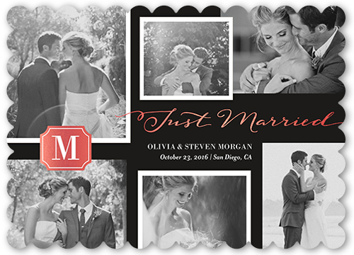 Brilliant Monogram Collage Wedding Announcement, Pink, Matte, Signature Smooth Cardstock, Scallop