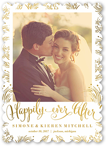 Whimsy Ever After Wedding Announcement, Yellow, Pearl Shimmer Cardstock, Scallop