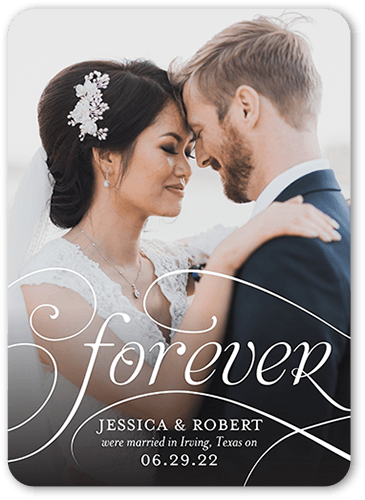 Forever Elegance Wedding Announcement, White, 5x7 Flat, Pearl Shimmer Cardstock, Rounded