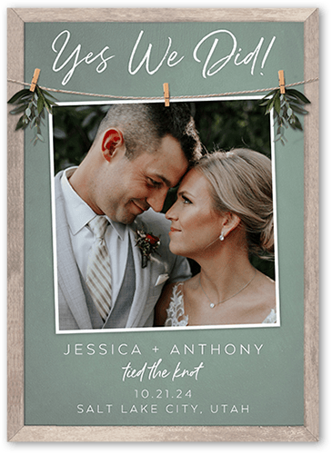 Capture Yes Wedding Announcement, Green, 5x7 Flat, Pearl Shimmer Cardstock, Square