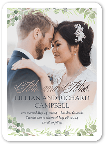 Blossoming Date Wedding Announcement, White, 5x7 Flat, Matte, Signature Smooth Cardstock, Rounded