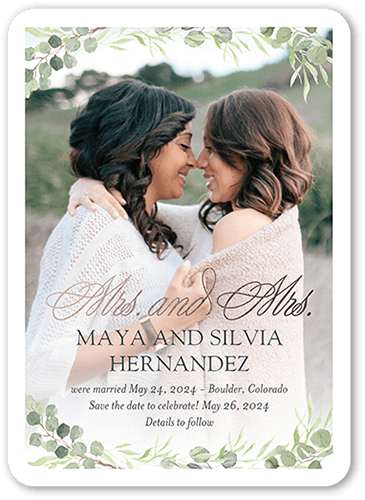 Blossoming Date Mrs Wedding Announcement, White, 5x7 Flat, 100% Recycled Cardstock , Rounded