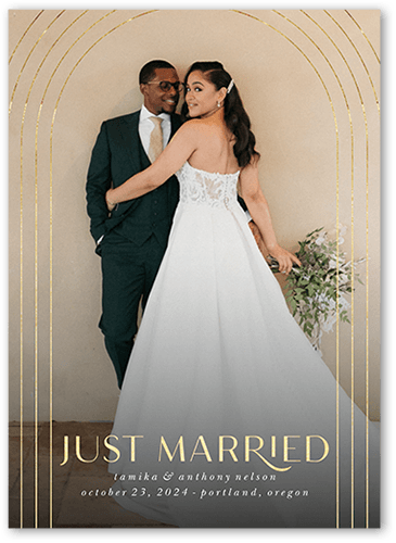 Golden Arches Wedding Announcement, White, 5x7 Flat, Luxe Double-Thick Cardstock, Square, White