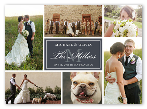 Monogram Match Wedding Announcement, Grey, 5x7 Flat, Pearl Shimmer Cardstock, Square, Charcoal