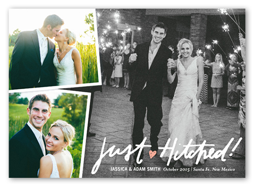 Just Hitched Collage Wedding Announcement, White, Matte, Signature Smooth Cardstock, Square, White