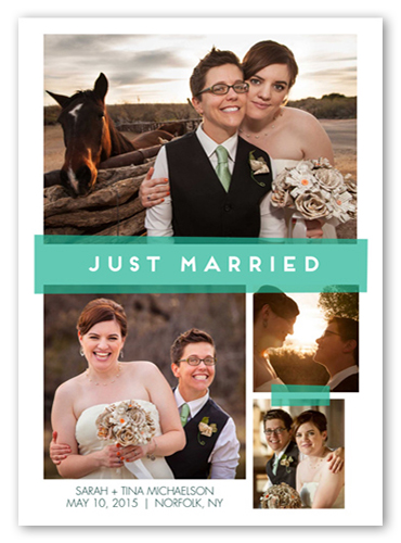 Just Married Tape Wedding Announcement, Green, 100% Recycled Cardstock , Square
