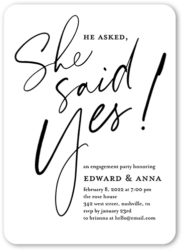 All Yes Engagement Party Invitation, White, 5x7 Flat, Standard Smooth Cardstock, Rounded