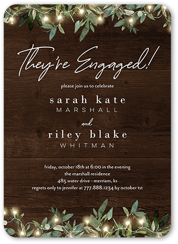 Little Lights Engagement Party Invitation, Brown, 5x7 Flat, Pearl Shimmer Cardstock, Rounded
