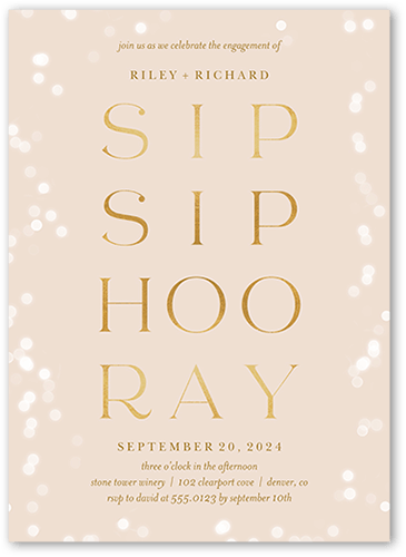 Sip And Hooray Engagement Party Invitation, Pink, 5x7 Flat, Matte, Signature Smooth Cardstock, Square, Blush