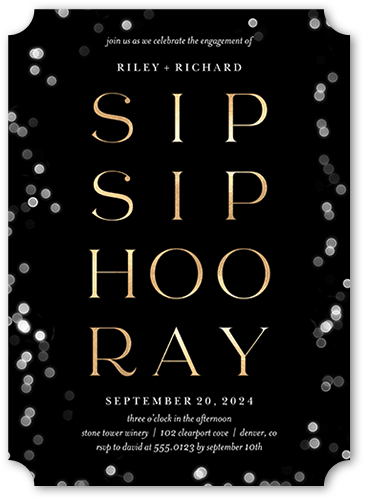 Sip And Hooray Engagement Party Invitation, Black, 5x7 Flat, Matte, Signature Smooth Cardstock, Ticket