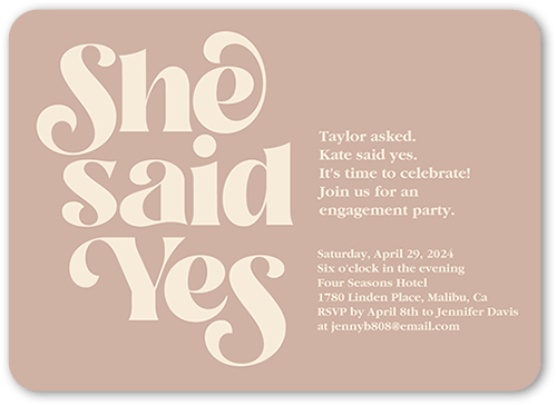 Said Yes Engagement Party Invitation, Brown, 5x7 Flat, Standard Smooth Cardstock, Rounded