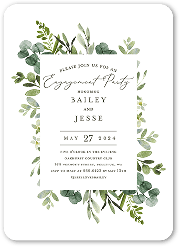 Soft Sprouts Engagement Party Invitation, White, 5x7 Flat, Pearl Shimmer Cardstock, Rounded