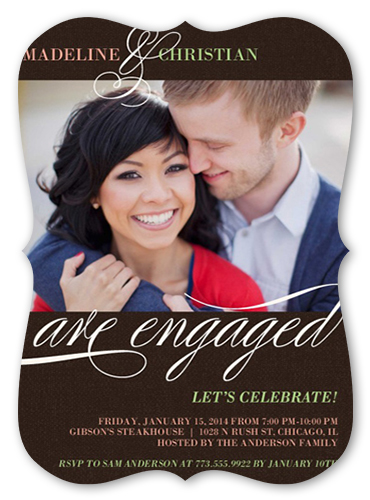 We Are Engaged Engagement Party Invitation, Brown, Pearl Shimmer Cardstock, Bracket