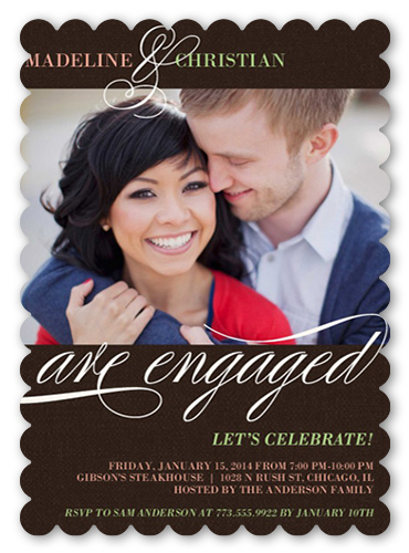 We Are Engaged Engagement Party Invitation, Brown, Matte, Signature Smooth Cardstock, Scallop