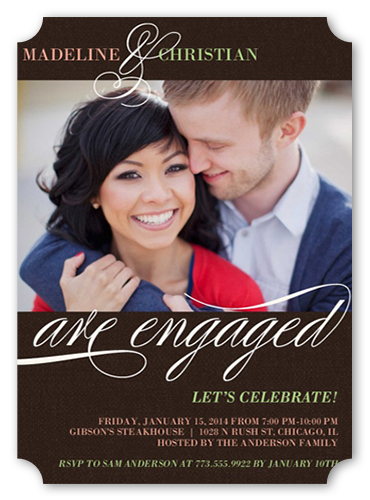 We Are Engaged Engagement Party Invitation, Brown, Pearl Shimmer Cardstock, Ticket