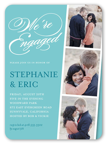 Linked For Life Engagement Party Invitation, Blue, White, Pearl Shimmer Cardstock, Rounded