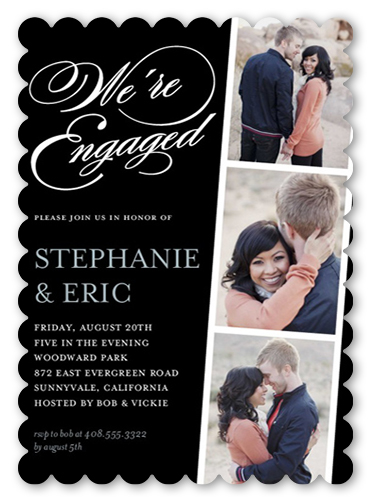 Linked For Life Engagement Party Invitation, Black, Pearl Shimmer Cardstock, Scallop