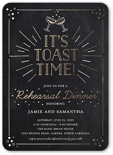 Toast Time Rehearsal Dinner Invitation, Black, 5x7 Flat, Standard Smooth Cardstock, Rounded, Black