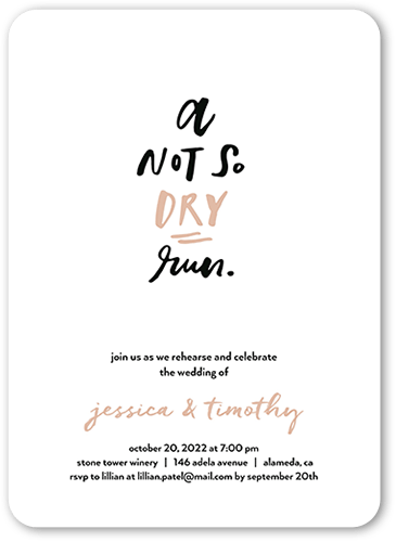 Not So Dry Rehearsal Dinner Invitation, Pink, 5x7 Flat, Pearl Shimmer Cardstock, Rounded, Chenille