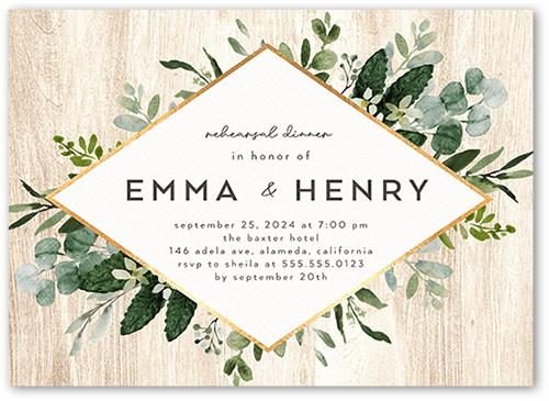Naturally Green Rehearsal Dinner Invitation, White, 5x7 Flat, Luxe Double-Thick Cardstock, Square, White