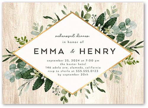 Naturally Green Rehearsal Dinner Invitation, White, 5x7 Flat, Standard Smooth Cardstock, Square