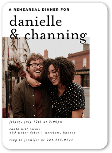 Modern Milestone Rehearsal Dinner Invitation, White, 5x7 Flat, Pearl Shimmer Cardstock, Rounded