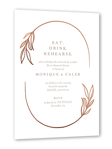 Ornate Oval Rehearsal Dinner Invitation, Rose Gold Foil, White, 5x7 Flat, Matte, Signature Smooth Cardstock, Square, White