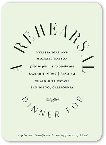 Refined Request Rehearsal Dinner Invitation, Green, 5x7 Flat, Matte, Signature Smooth Cardstock, Rounded, Sage