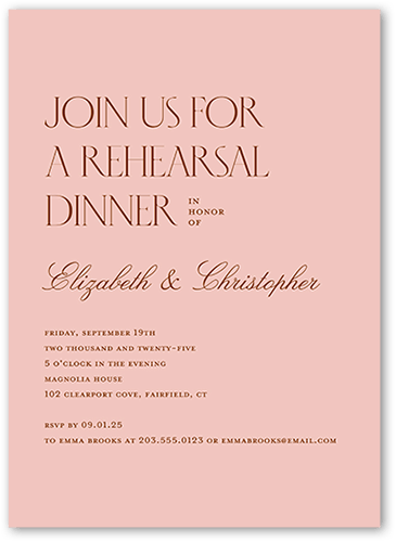 Big Request Rehearsal Dinner Invitation, Pink, 5x7, Pearl Shimmer Cardstock, Square