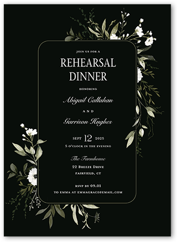 Floral Filigree Rehearsal Dinner Invitation, Black, 5x7 Flat, Luxe Double-Thick Cardstock, Square
