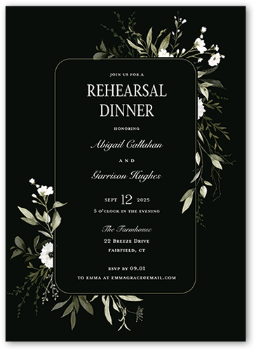 Floral Filigree Rehearsal Dinner Invitation, Black, 5x7 Flat, 100% Recycled Cardstock , Square