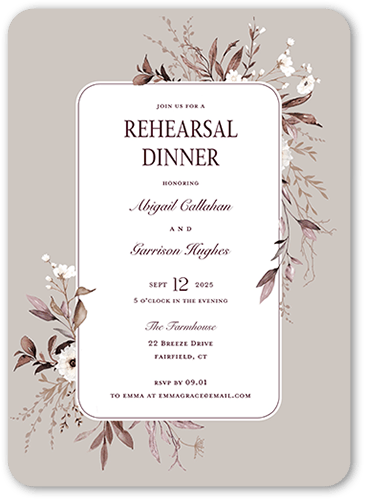 Floral Filigree Rehearsal Dinner Invitation, Beige, 5x7 Flat, Pearl Shimmer Cardstock, Rounded